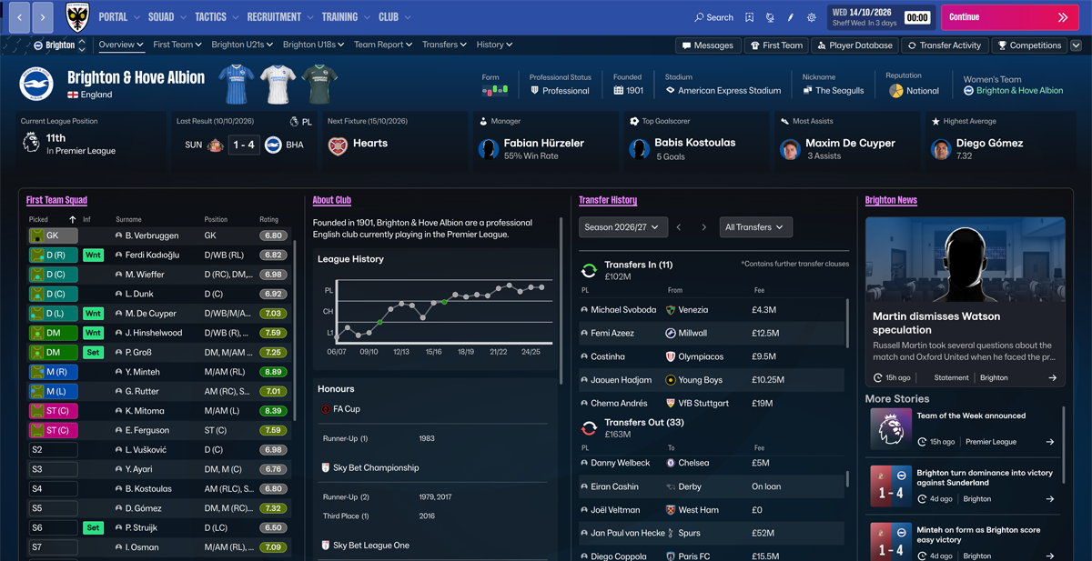 Club management in Football Manager 2027