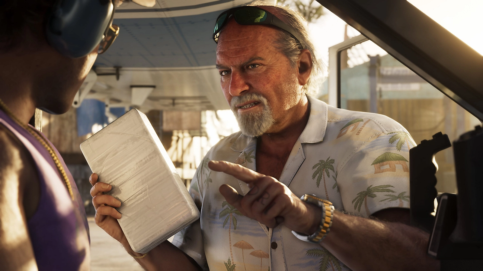 Characters interacting inside a vehicle
