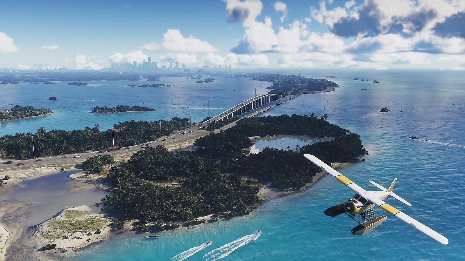 Aerial view of coastal islands and a bridge